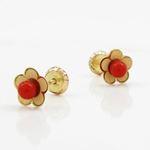 14K Yellow gold Thin flower pearl stud earrings for Children/Kids web171 3