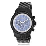 Luxurman Phantom Mens Black Genuine Diamond Watch 2.25ct Blue MOP Chronograph 1