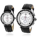 Centorum His and Hers Matching Real Diamond Watch Set 1.05ct Chronograph 1