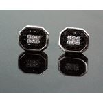 .925 Sterling Silver White Octagon White and Black Onyx Crystal Micro Pave Unisex Mens Stud Earrings
