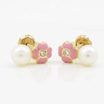 14K Yellow gold Flower pearl stud earrings for Children/Kids web91 3