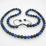 Mens beaded chain crystal gemstone bracelet ball pave necklace black and blue macrame rosary 1