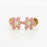 14K Yellow gold Flower cz stud earrings for Children/Kids web16 3