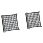 Mens .925 sterling silver Black and white 8 row square earring MLCZ24 3mm thick and 11mm wide Size 1