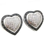 Womens .925 sterling silver White and black heart earring 5mm thick and 14mm wide Size 1