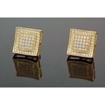 .925 Sterling Silver Yellow Square White Crystal Micro Pave Unisex Mens Stud Earrings 1