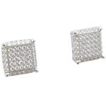 Mens .925 sterling silver White 9 row square earring MLCZ80 4mm thick and 9mm wide Size 1