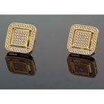 .925 Sterling Silver Yellow Square White Crystal Micro Pave Unisex Mens Stud Earrings 1