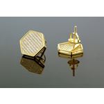 .925 Sterling Silver Yellow Hexagon White Crystal Micro Pave Unisex Mens Stud Earrings 3