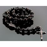 "Mens Genuine Black Onyx Crusifix Rosary Necklace 32"" K1223 1"