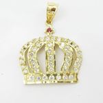 Mens 10k Yellow gold White and red gemstone crown charm EGP83 3