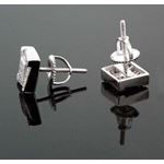 .925 Sterling Silver White Square White Crystal Micro Pave Unisex Mens Stud Earrings 3