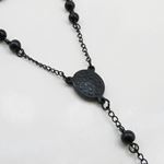 "Mens Black Stainless Steel Rosary Necklace 28"" Strong 6mm with Cross 3"