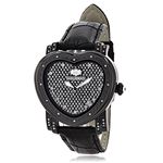 Luxurman Genuine Diamond Heart Watch 0.25ct Polished Black Tone Dial 1