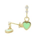 14K Yellow gold Thin heart cz chandelier earrings for Children/Kids web507 1