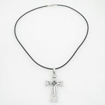 Unisex genuine leather braided crystal pendant fancy fashion jewelry 4 ball cross leather necklace 1