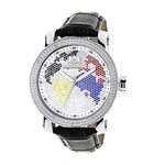 Luxurman Watches Exclusive Worldface Mens Genuine Diamond Watch 0.18ct 1