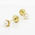 14K Yellow gold Big pearl stud earrings for Children/Kids web223 3