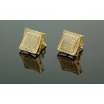 .925 Sterling Silver Yellow Square White Crystal Micro Pave Unisex Mens Stud Earrings 1