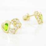 14K Yellow gold Dual heart cz stud earrings for Children/Kids web290 3