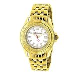 Womens Genuine Diamond Watch 0.25ct Yellow Gold Luxurman MOP Leather Strap 1
