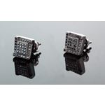 .925 Sterling Silver Black Square Black Onyx Crystal Micro Pave Unisex Mens Stud Earrings 8mm 1