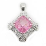 Ladies .925 Italian Sterling Silver fancy pendant with pink stone Length - 23mm Width - 17mm 1