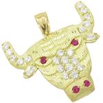 Mens 10k Yellow gold Red and white gemstone cow head charm EGP24 1