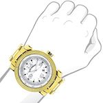 Luxurman Mens Real Diamond Watch Yellow Gold Plated 0.12ct with Extra Bands 3