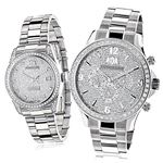 New His and Hers Watches: Stainless Steel Luxurman Diamond Set 3.5ct: Swiss Movt 1