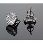 .925 Sterling Silver Black Circle White Crystal Micro Pave Unisex Mens Stud Earrings 8mm 3