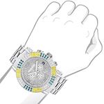 Large Escalade Mens Multicolor White Yellow Blue Diamond Watch 4.3ct by Luxurman 3