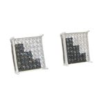 Mens .925 sterling silver White and black 7 row square earring MLCZ19 2mm thick and 10mm wide Size 1