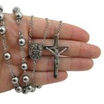 Mens Stainless Steel Silver Tone Rosary Chain Necklace with Cross 8MM 3