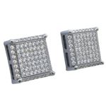 Mens .925 sterling silver Black and white 9 row square earring MLCZ3 4mm thick and 11mm wide Size 1