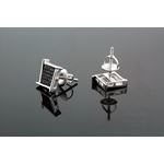 .925 Sterling Silver White Square Spikes Black Onyx Crystal Micro Pave Unisex Mens Stud Earrings 3