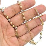 10K 3 TONE Gold HOLLOW ROSARY Chain - 28 Inches Long 5MM Wide 3