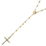 14K 3 TONE Gold HOLLOW ROSARY Chain - 28 Inches Long 4.05MM Wide 1