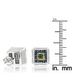 "Square Diamond Earrings Studs Yellow Blue Diamonds (0.3 Ctw