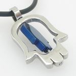 Unisex genuine leather braided crystal pendant fancy jewelry white and blue moving hamsa leather nec