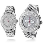 His and Her Matching Real Diamond Watch Set 1.05ct with Chronograph by Centorum 1
