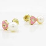 14K Yellow gold Heart pearl cz stud earrings for Children/Kids web173 3