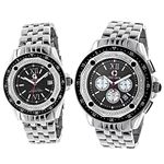 Matching His and Hers Centorum Chronograph Real Diamond Watch Set 1.05ct Black 1