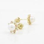 14K Yellow gold Round pearl fancy cz stud earrings for Children/Kids web521 3