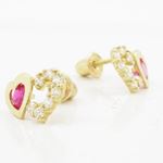 14K Yellow gold Dual heart cz stud earrings for Children/Kids web284 3