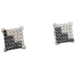 Mens .925 sterling silver White and black 6 row square earring MLCZ43 5mm thick and 8mm wide Size 1