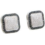 Mens .925 sterling silver Black and white 9 row rounded square earring 5mm thick and 12mm wide Size 