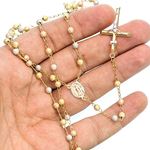 14K 3 TONE Gold HOLLOW ROSARY Chain - 28 Inches Long 4.05MM Wide 3