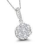 "Womens Sterling Silver Necklace Rhodium Plated Round Cubic Zirconia Cluster CZ Pendant with Chain 1