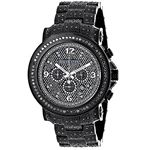 Fully Iced Out Oversized Genuine Black Diamond Mens Watch by Luxurman 4.25ct 1
